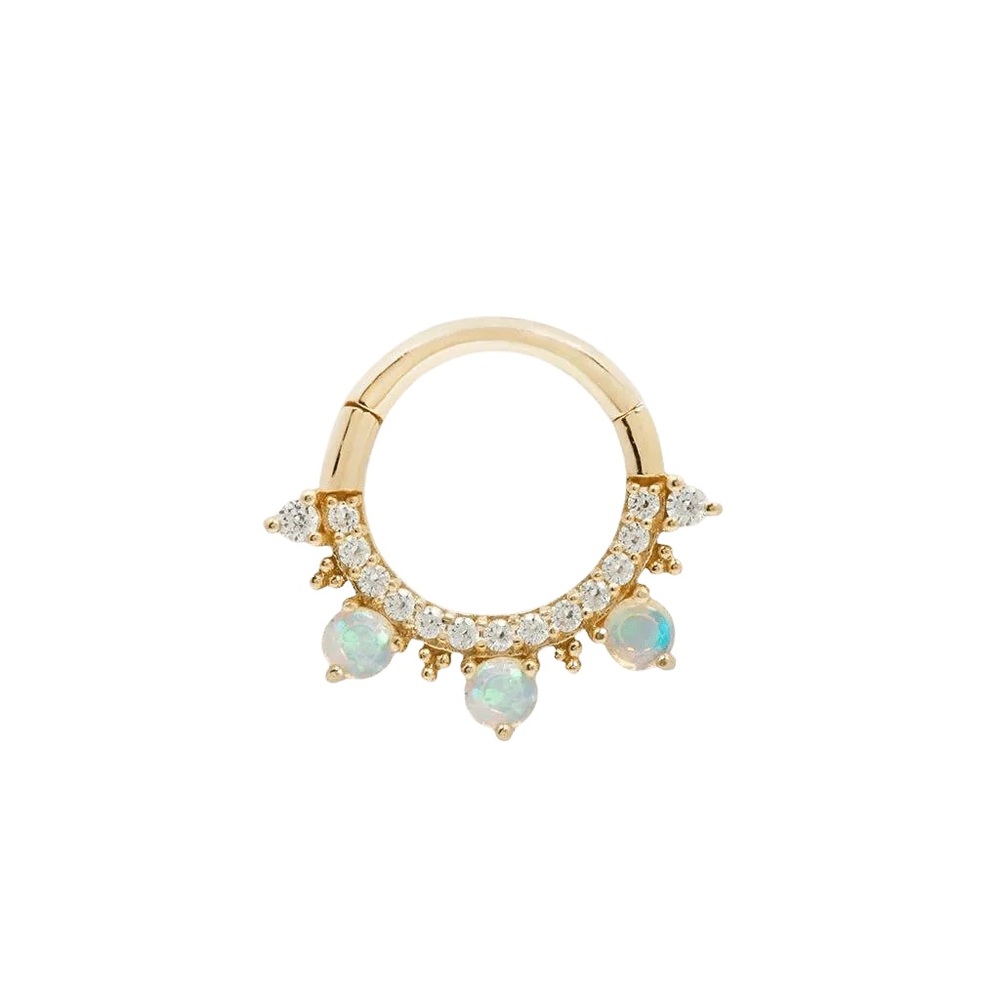 Buddha Jewelry 14k gold with Swarovski crystal and opal daith piercing